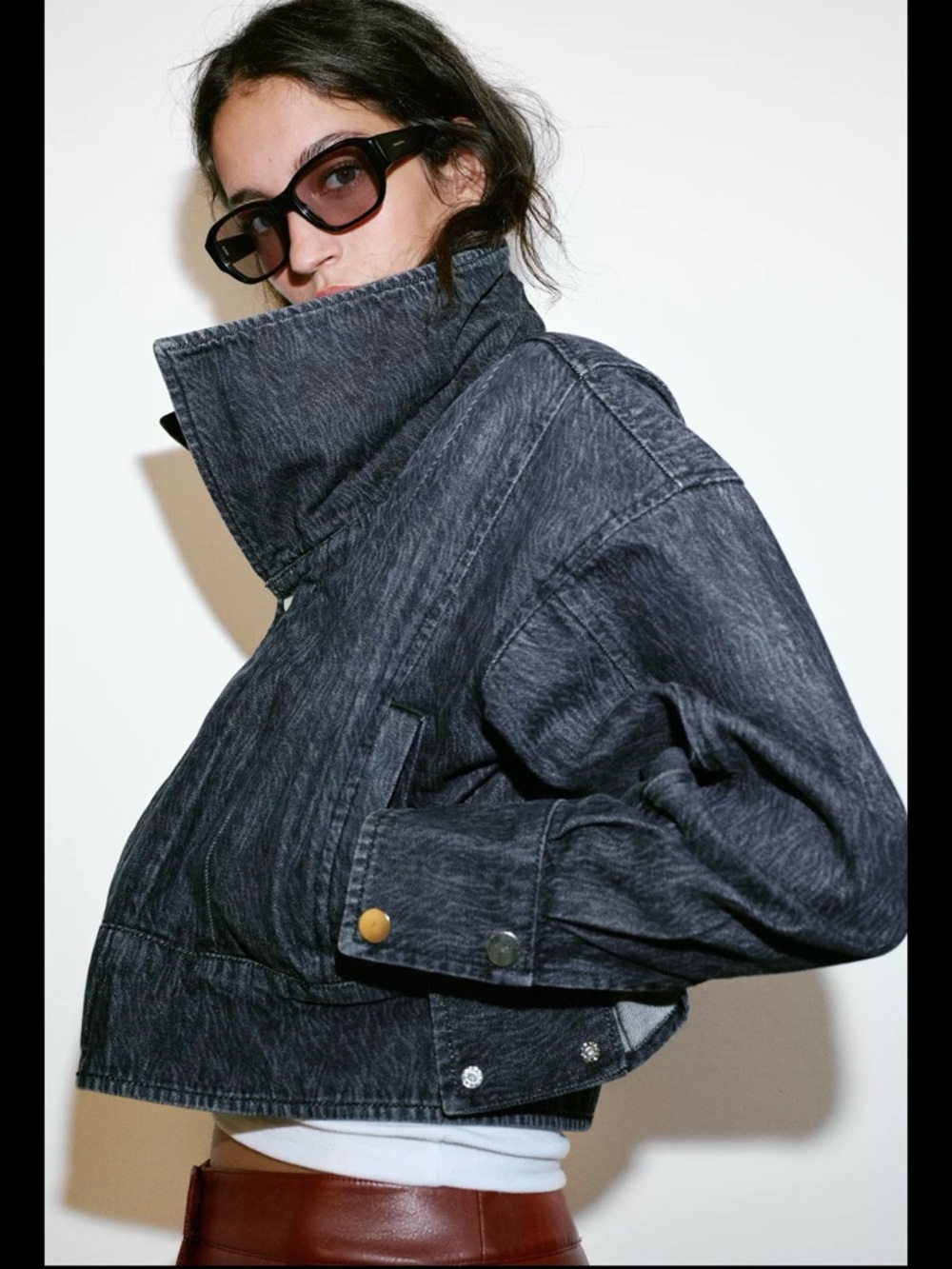 Zara Black Washed Denim Jean Jacket with Dark Gray Wash